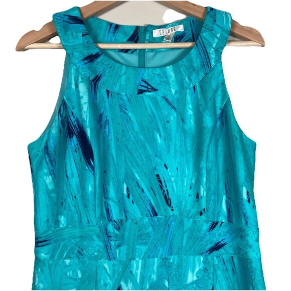 Spense Turquoise Blue Fit & Flare Dress Size 10 Sleeveless Tropical Hawaiian - Picture 2 of 12